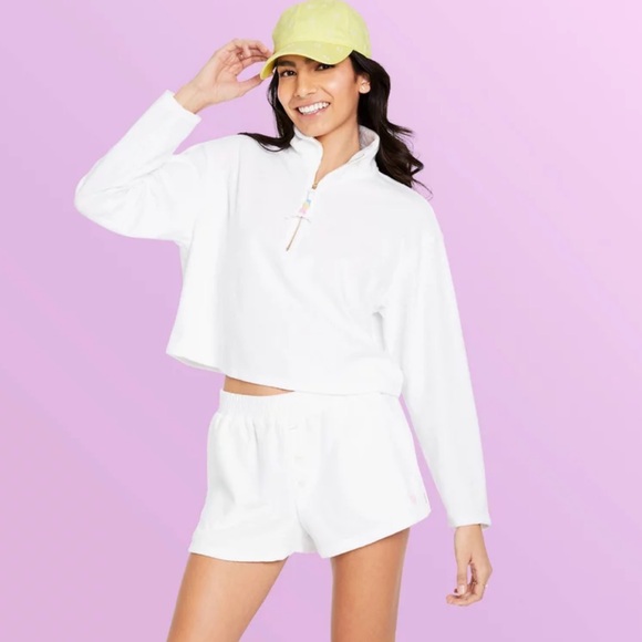 stoney clover lane x target white quarter zip terry sweatshirt - Picture 1 of 6